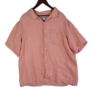 Breakwater 100% Linen Shirt Men's Size XL Salmon Pink Pocket Collar Short Sleeve